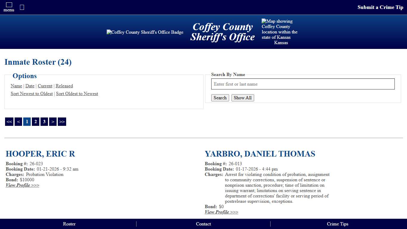 Inmate Roster - Current Inmates Booking Date Descending - Coffey County Sheriff's Office Kansas